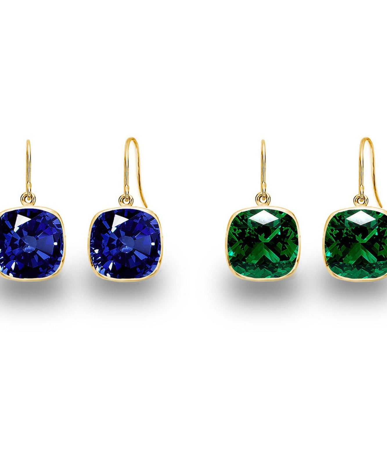 5.00 CTW Lab Grown Sapphire and Emerald Cushion Cut Drop Earrings Set - 14K Gold (2 Pairs)
