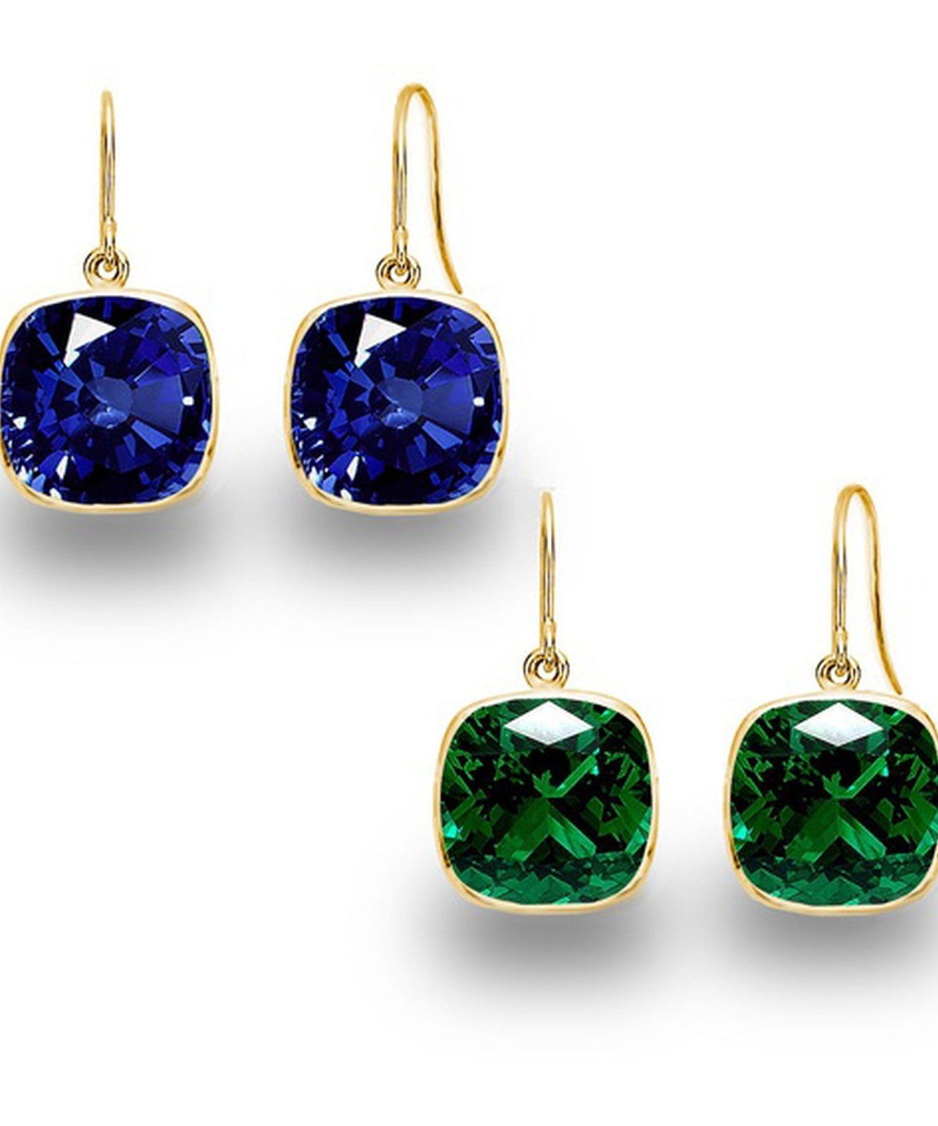 5.00 CTW Lab Grown Sapphire and Emerald Cushion Cut Drop Earrings Set - 14K Gold (2 Pairs)