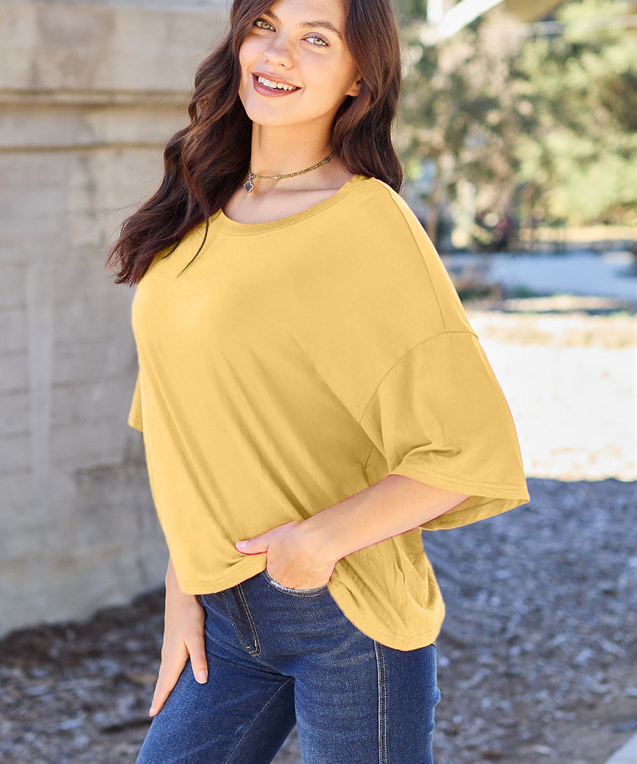 Basic Bae Bamboo Full Size Round Neck Drop Shoulder T-Shirt