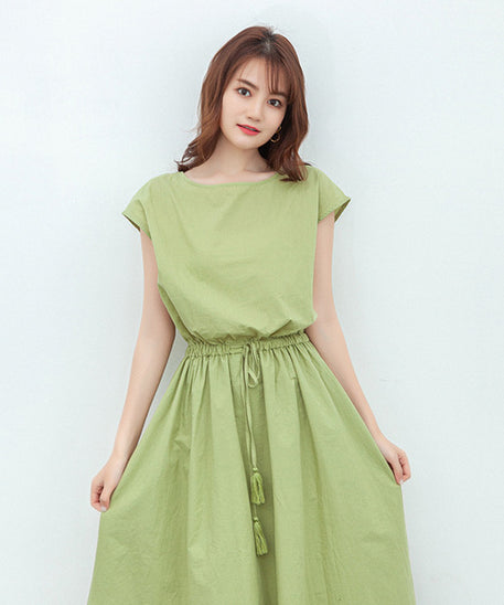 Plus Size Cotton Linen Loose Waist Dress