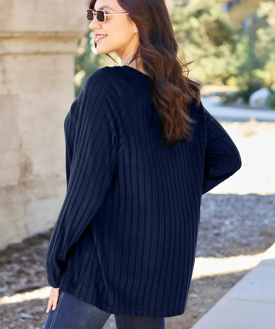 Basic Bae Full Size Ribbed Round Neck Long Sleeve Knit Top