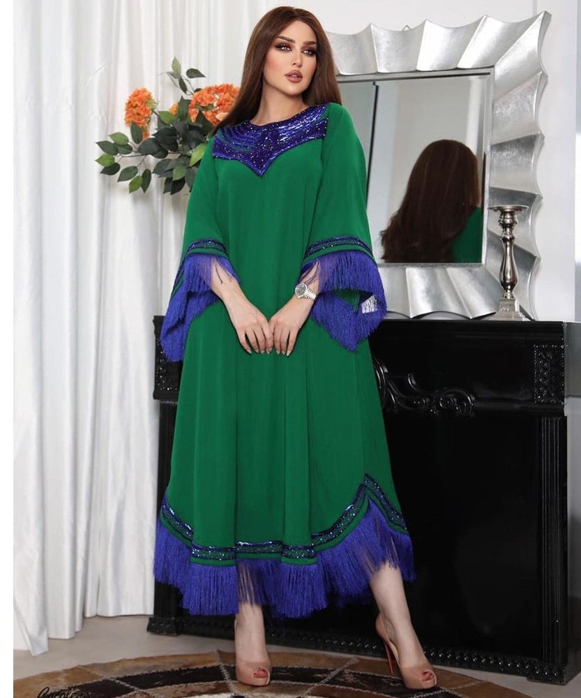 Morocco Women's Sequin Tassel Muslim Abaya Kaftan Dress