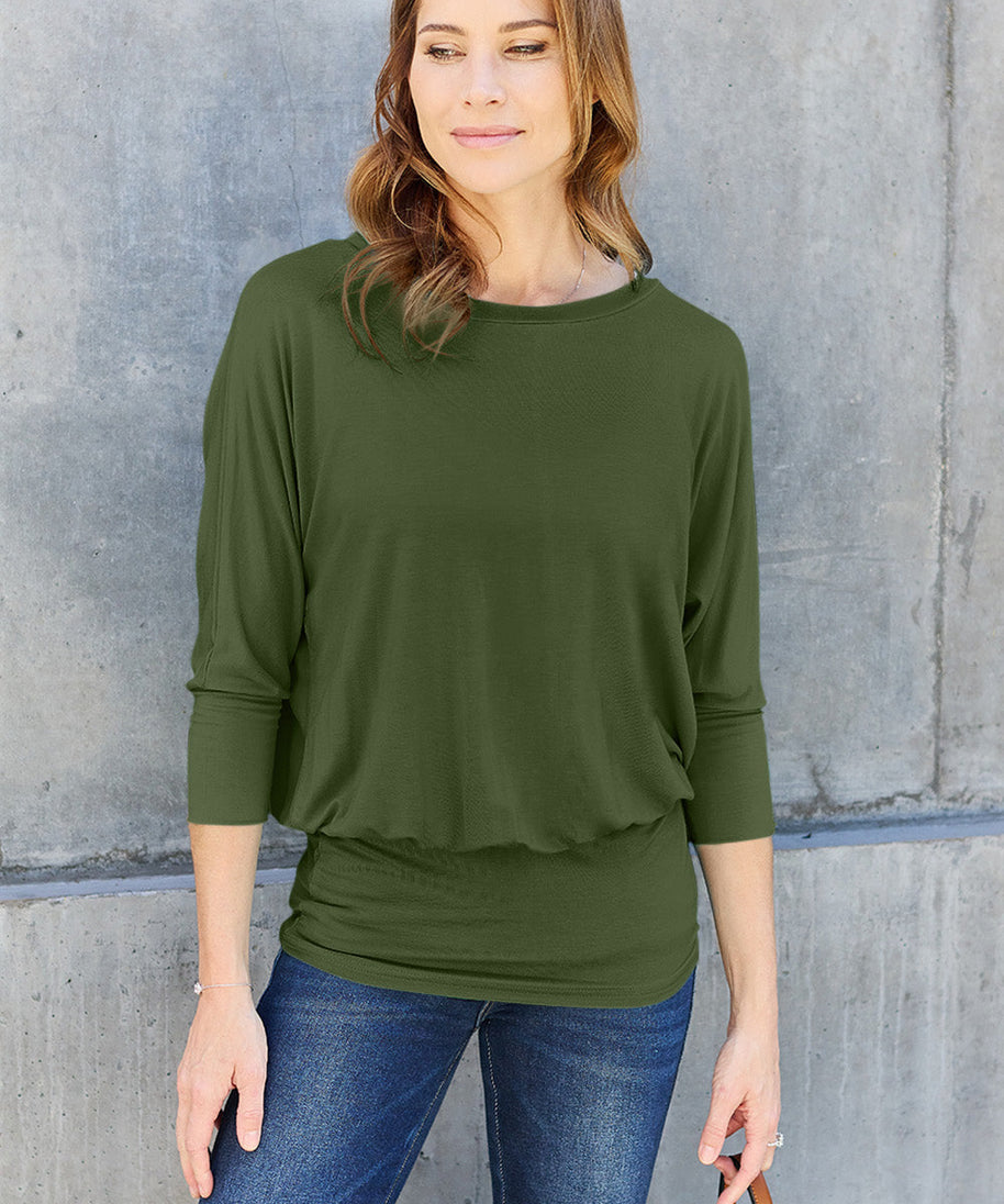 Basic Bae Full Size Round Neck Batwing Sleeve Top