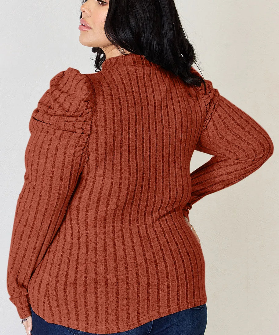 Basic Bae Full Size Ribbed Mock Neck Puff Sleeve T-Shirt