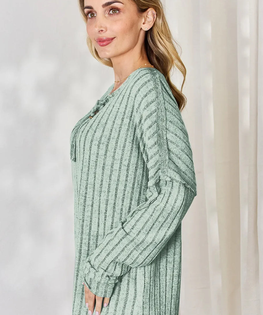 Basic Bae Full Size Ribbed Half Button Long Sleeve T-Shirt