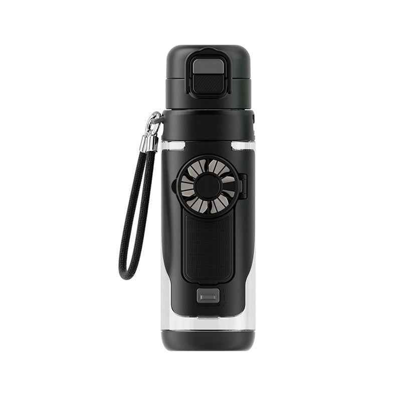 Cooling Sports Water Bottle With Dual Drinking Spouts And A Fan Cup