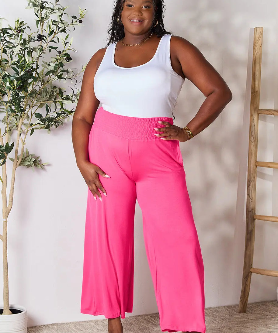 Basic Bae Full Size Smocked Wide Waistband Wide Leg Pants