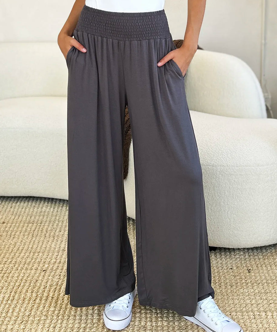 Basic Bae Full Size Smocked Wide Waistband Wide Leg Pants