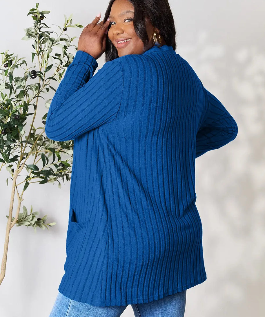 Basic Bae Full Size Ribbed Open Front Cardigan with Pockets