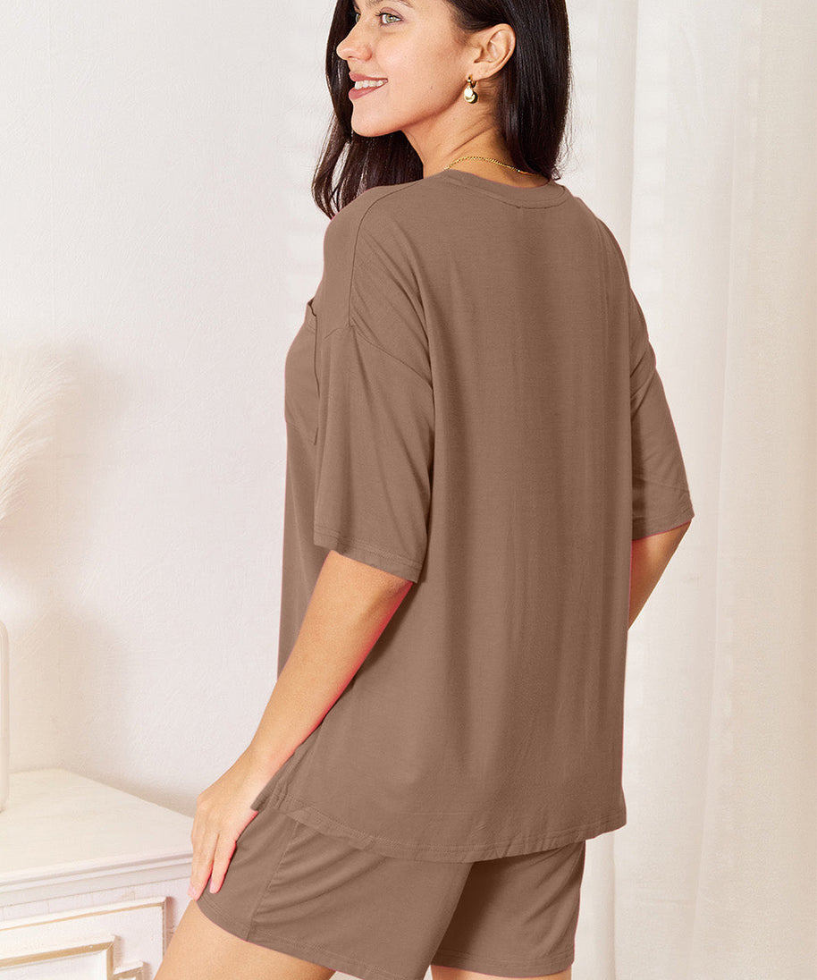 Basic Bae Full Size Soft Rayon Half Sleeve Top and Shorts Set