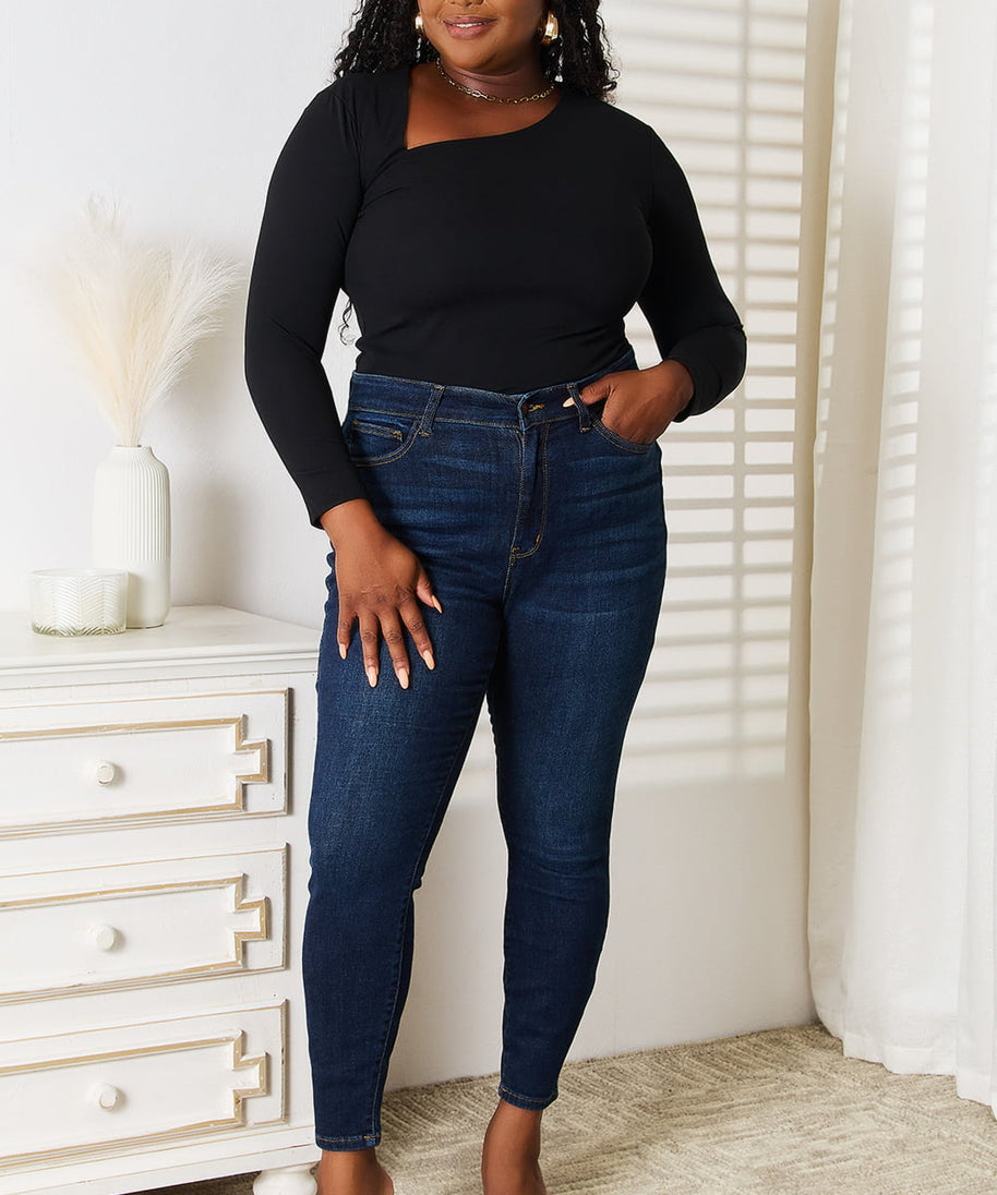 Basic Bae Asymmetrical Neck Long Sleeve Top