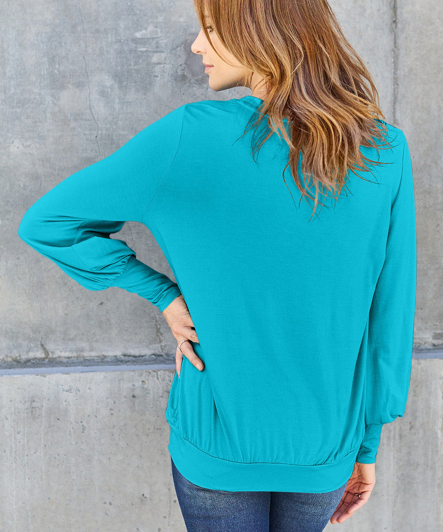 Basic Bae Full Size V-Neck Lantern Sleeve Top