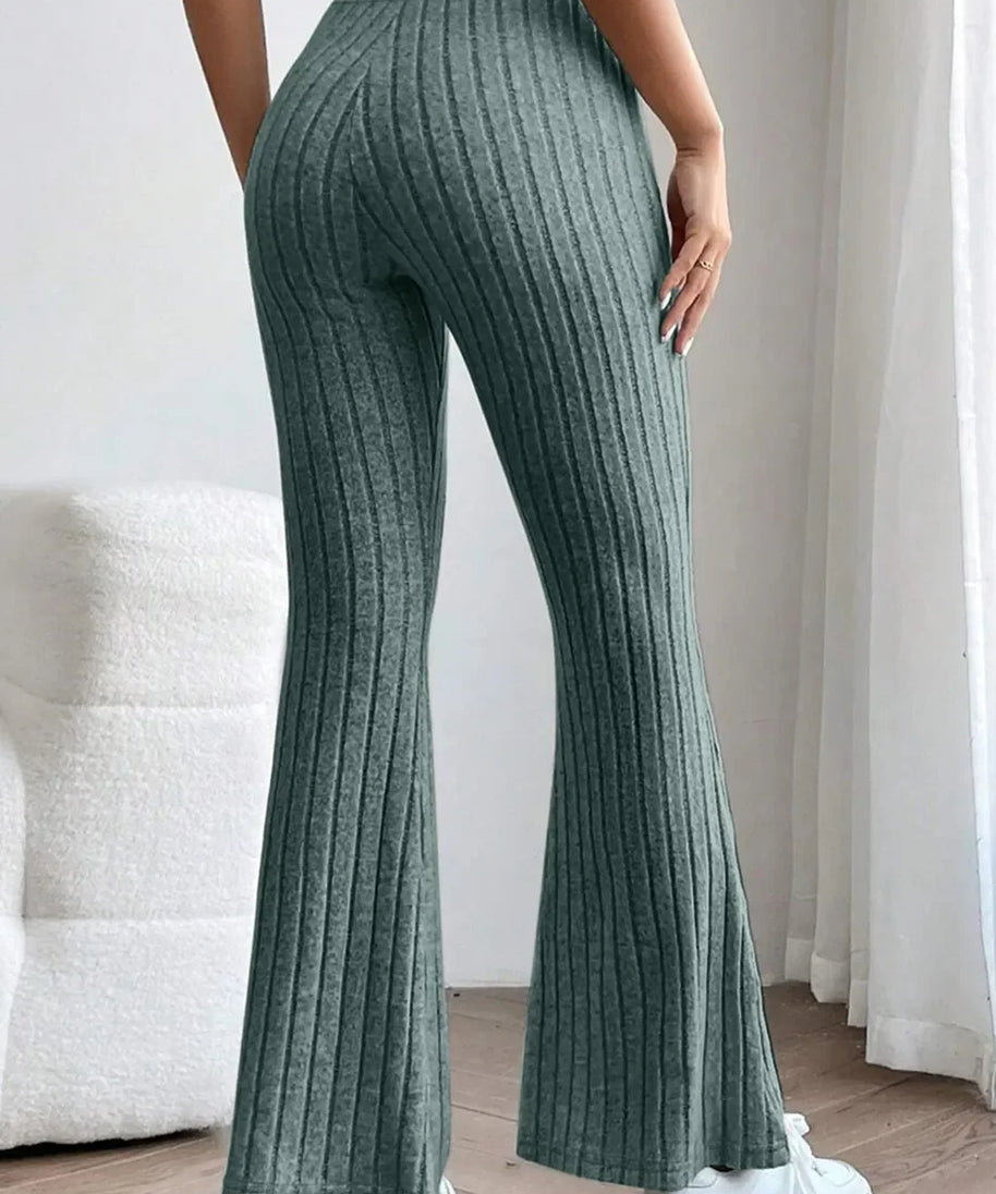 Basic Bae Full Size Ribbed High Waist Flare Pants