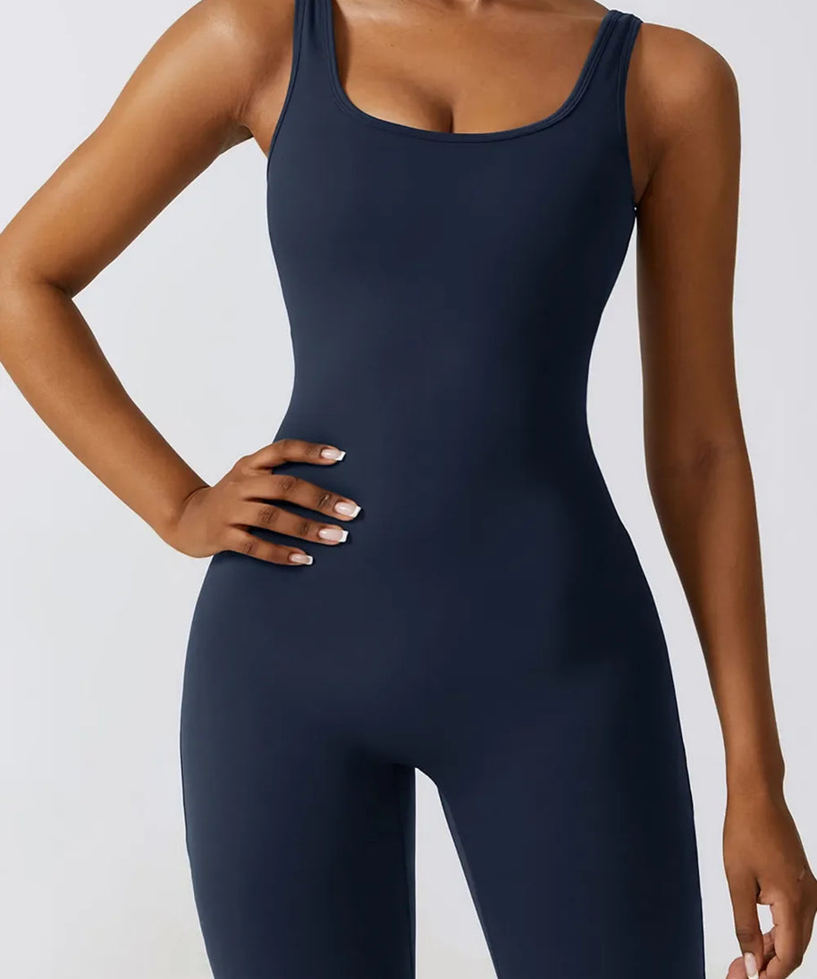 Basic Bae Cutout Ruched Bootcut Sleeveless Active Jumpsuit