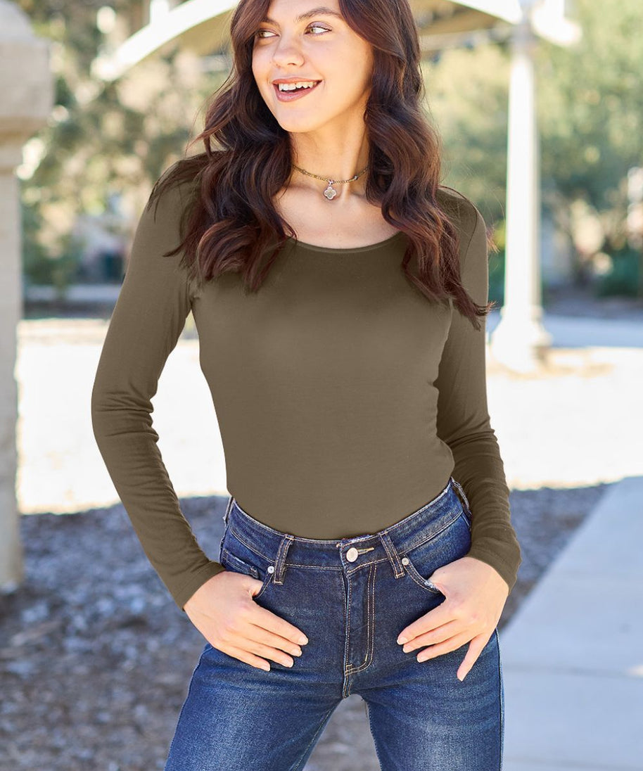 Basic Bae Full Size Round Neck Long Sleeve Bodysuit