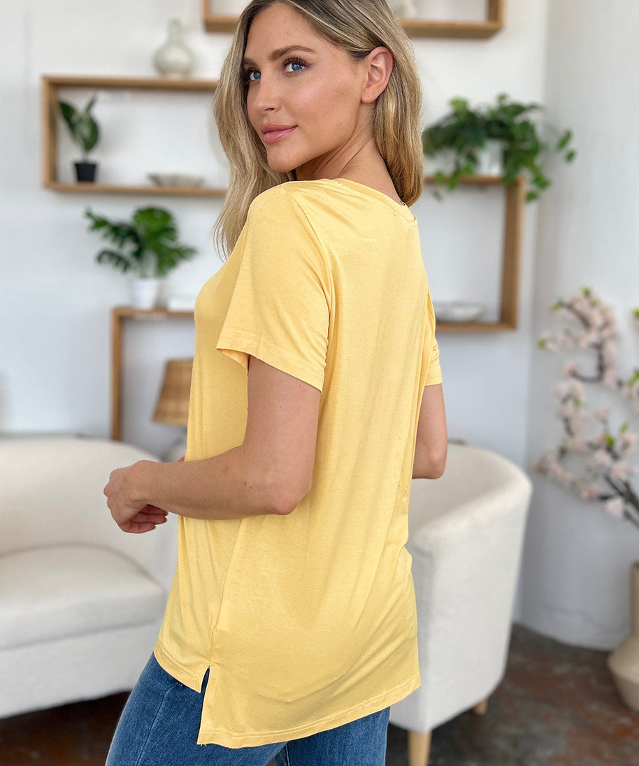 Basic Bae Bamboo Full Size V-Neck High-Low T-Shirt