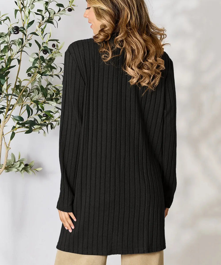 Basic Bae Full Size Ribbed Open Front Cardigan with Pockets