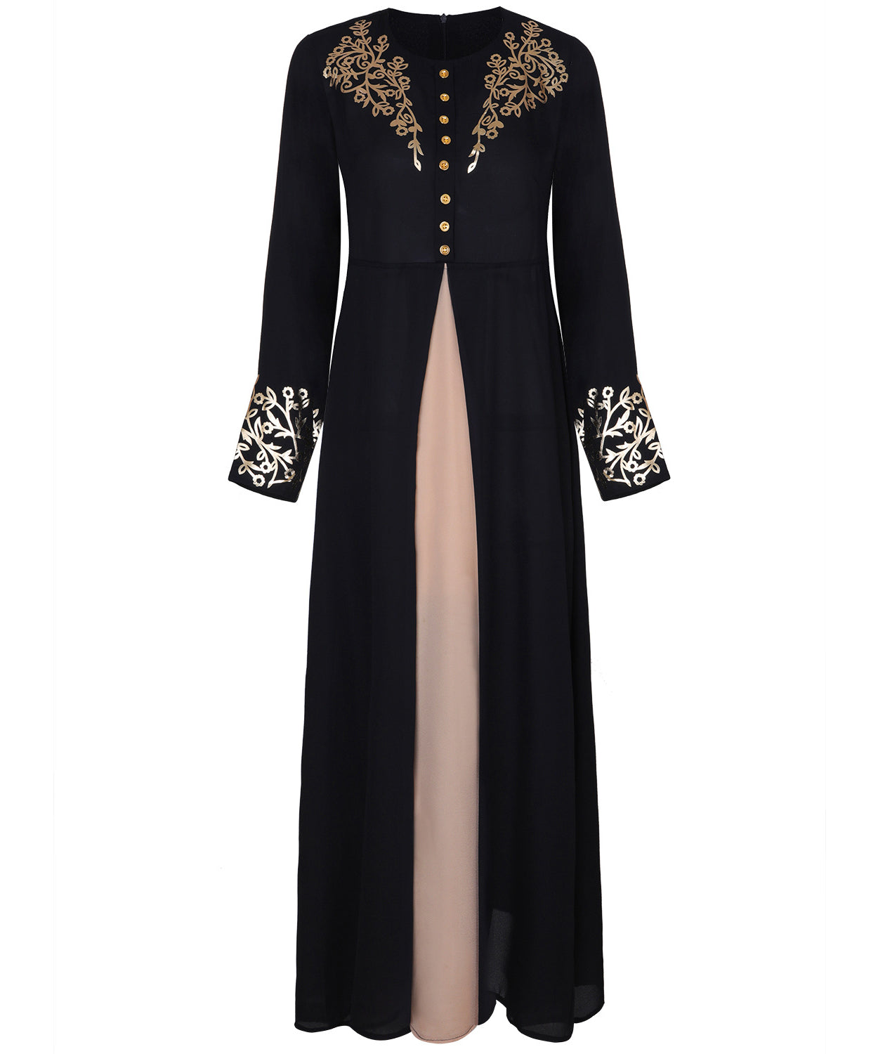 Muslim Robe, Dubai Autumn Winter Dress with Gold Print