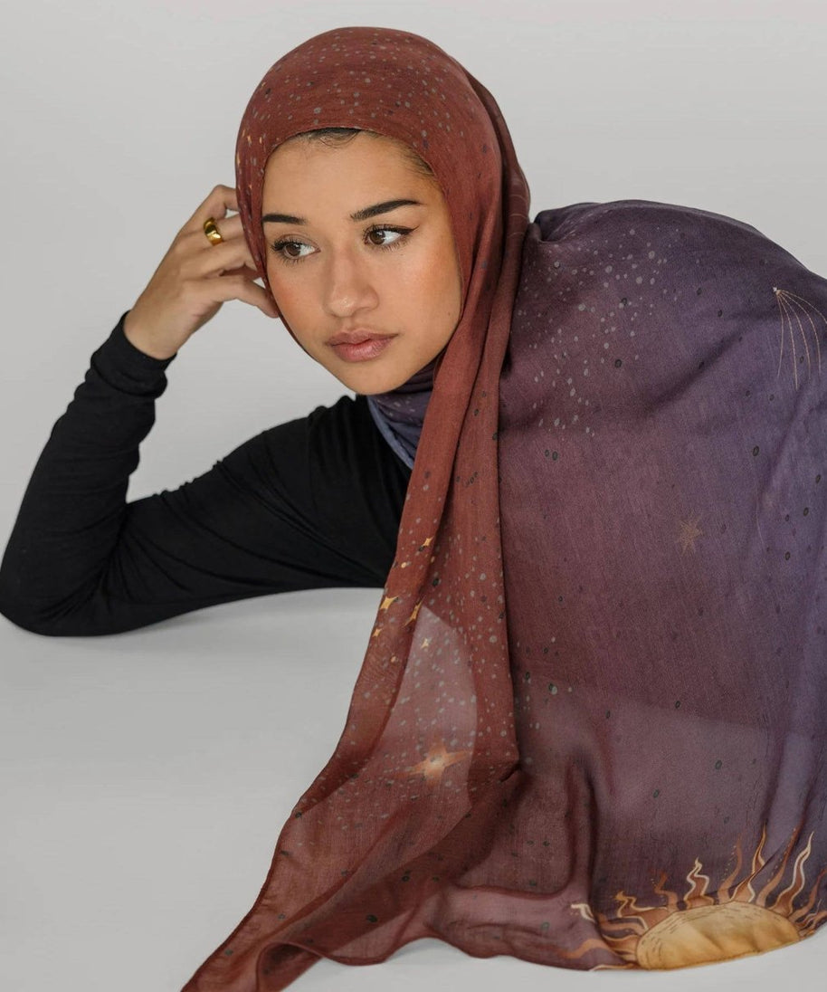 Celestial Sun & Galaxy Print Ombre Hijab Scarf(MH242)