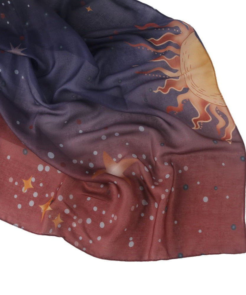 Celestial Sun & Galaxy Print Ombre Hijab Scarf(MH242)