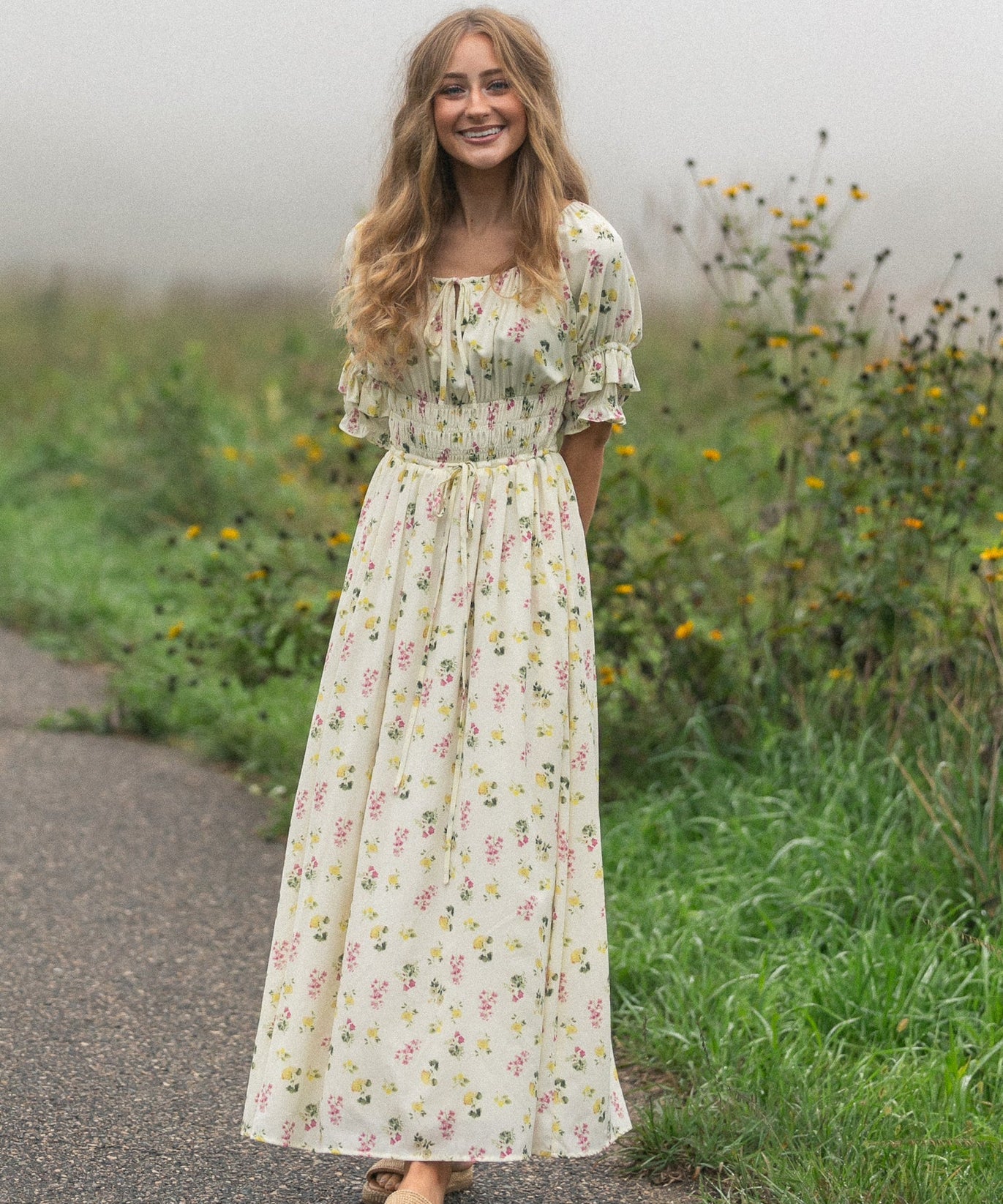Celine Puff Sleeve Floral Maxi Dress