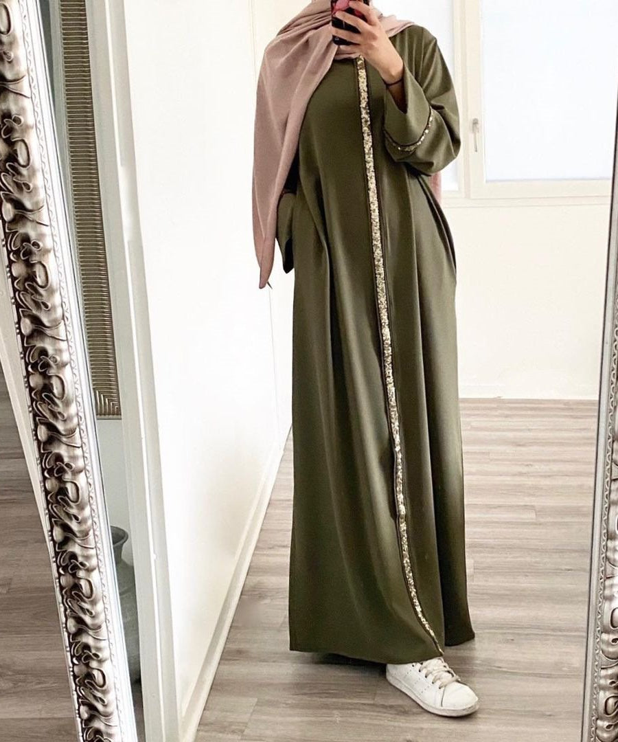 Muslim Women's Robe with Sequins and Trim Design