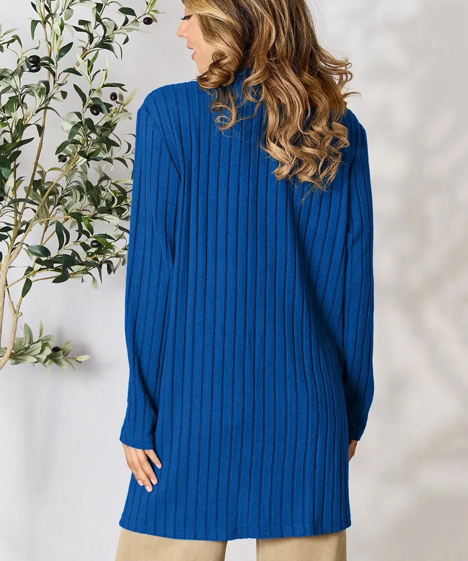 Basic Bae Full Size Ribbed Open Front Cardigan with Pockets