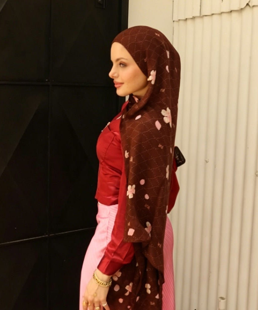 Cherry Blossom Print Hijab Scarf(MH241)