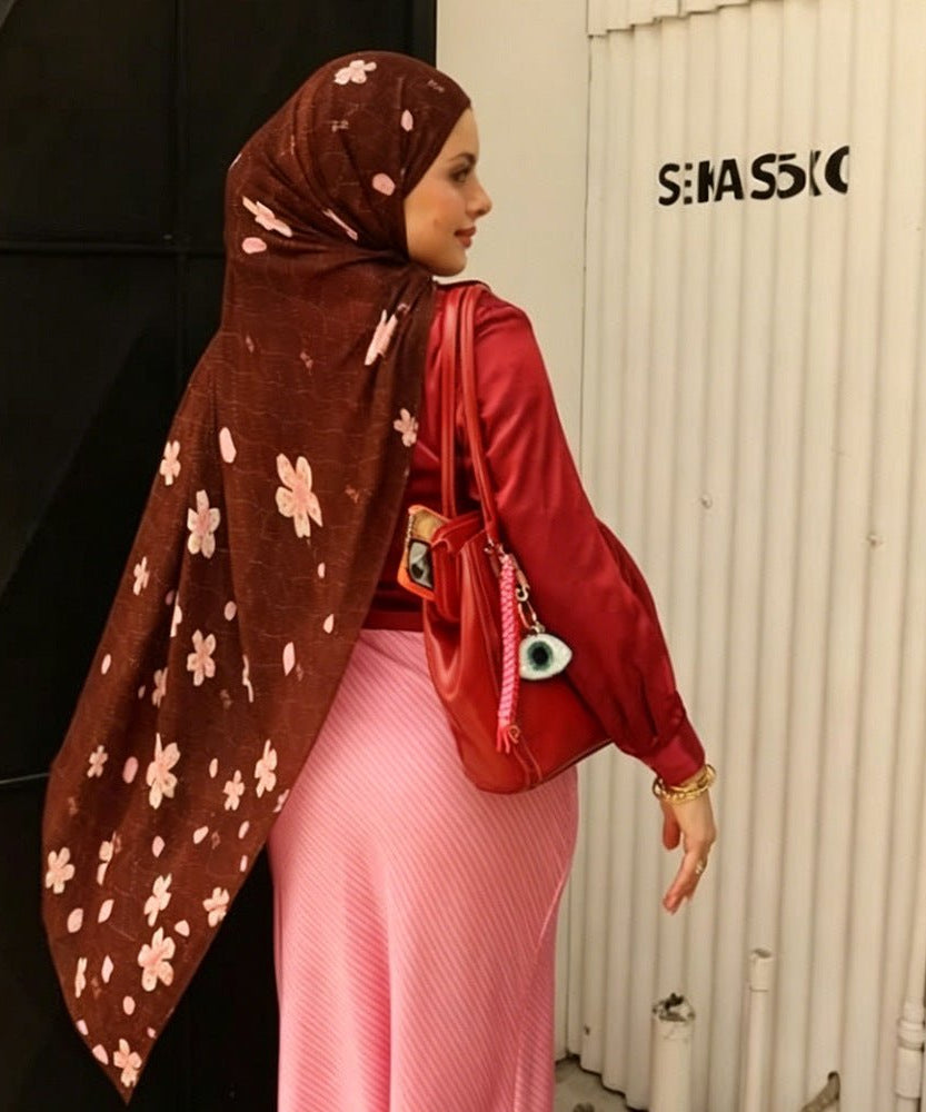 Cherry Blossom Print Hijab Scarf(MH241)