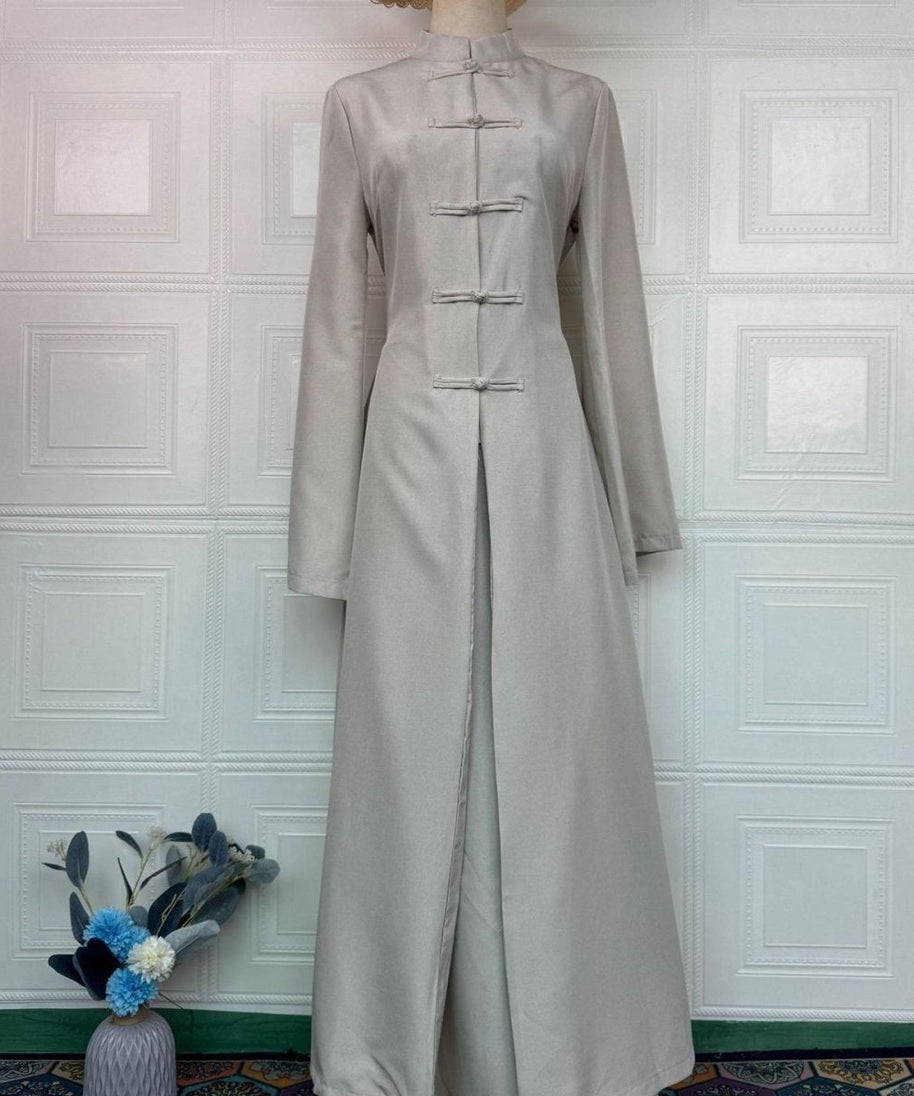 Chinese Frog Button Stand Collar Top & Wide-Leg Maxi Skirt Co-ord Set(MS483)