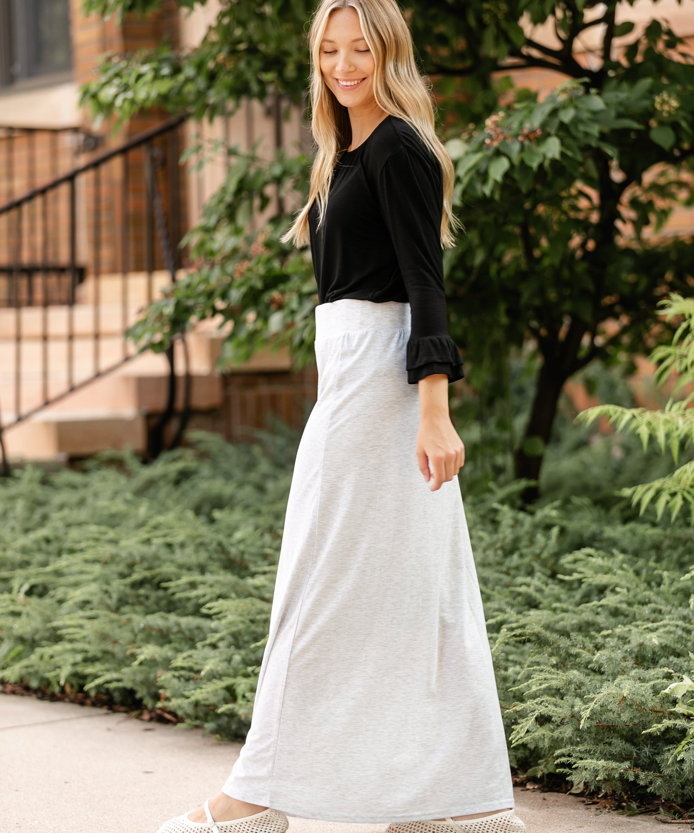 Clarise Heather Gray Premium Knit Maxi Skirt