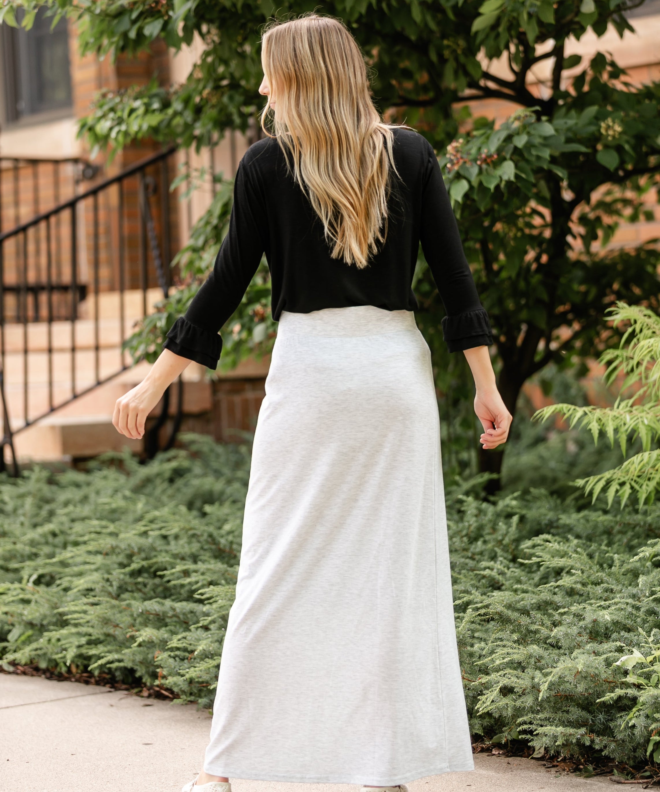 Clarise Heather Gray Premium Knit Maxi Skirt
