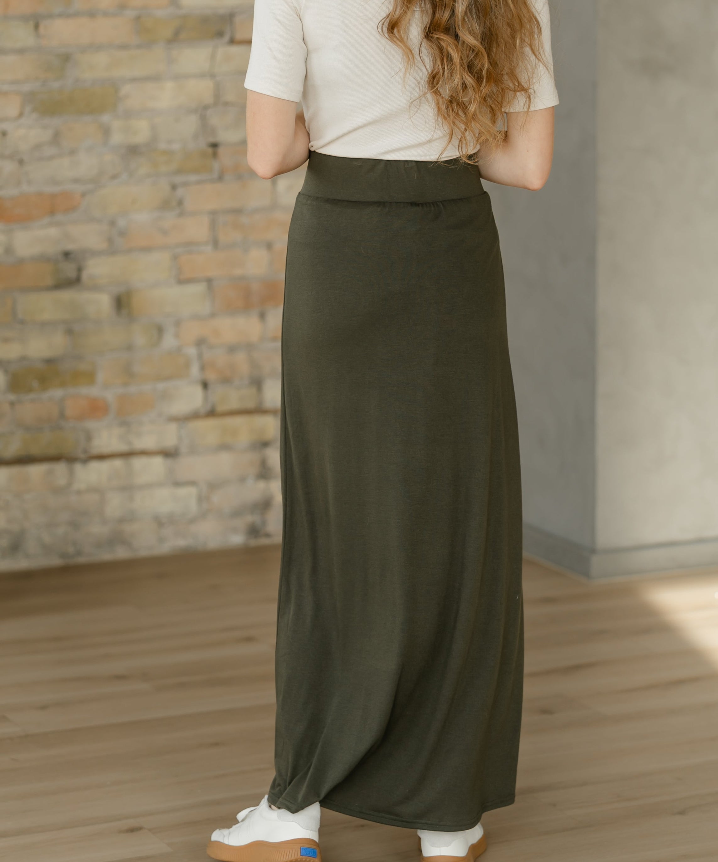 Clarise Olive Premium Knit Maxi Skirt