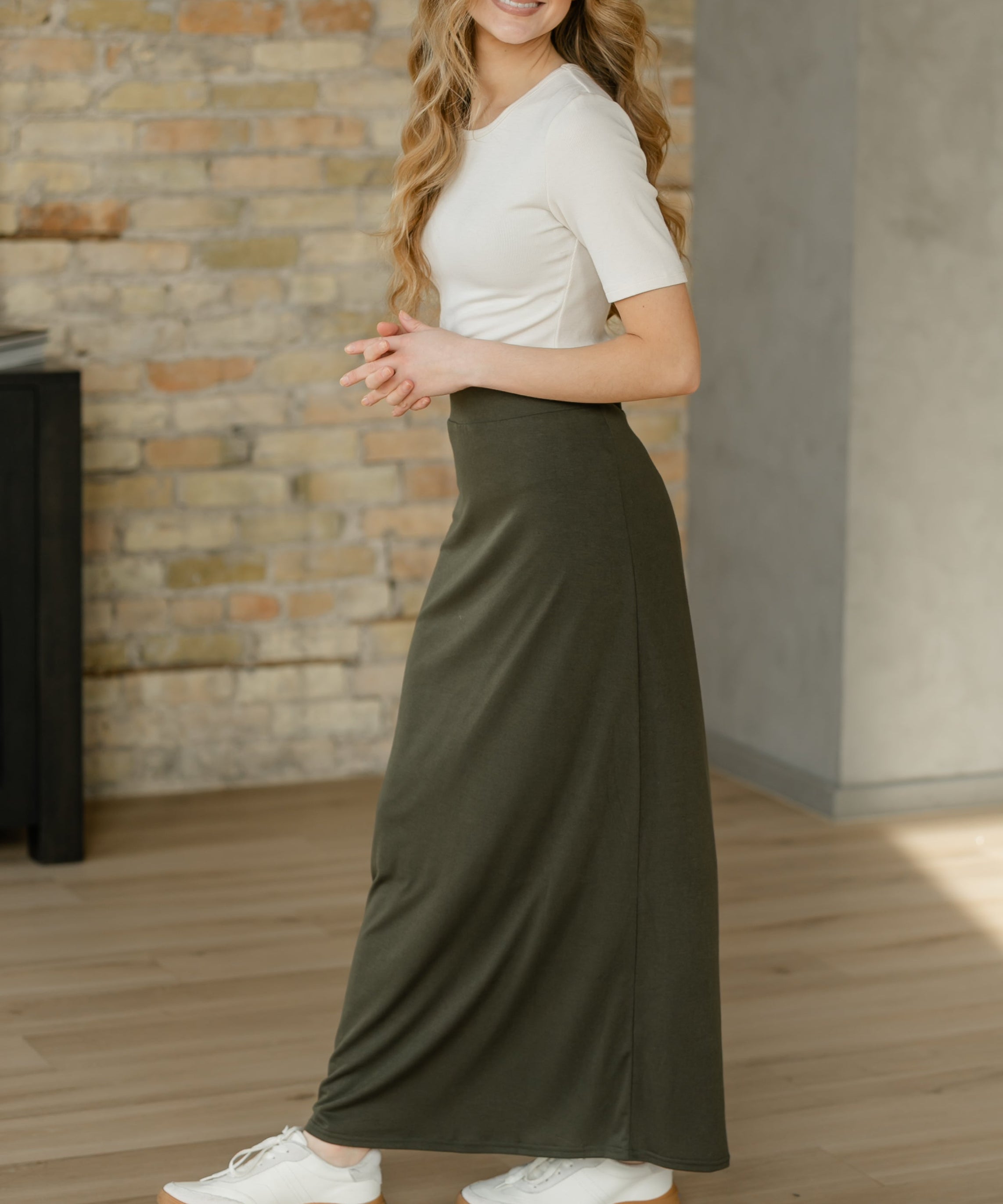 Clarise Olive Premium Knit Maxi Skirt