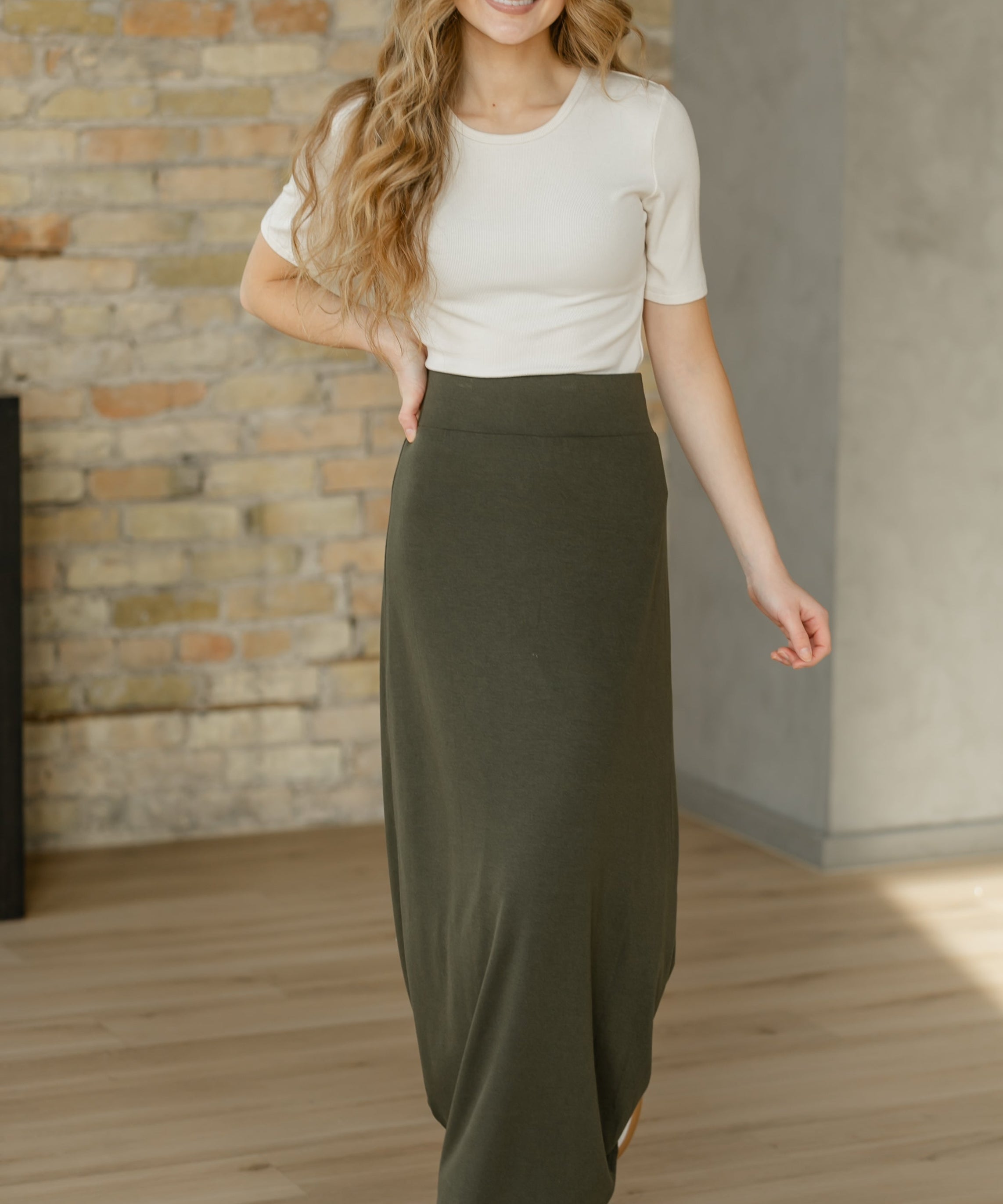 Clarise Olive Premium Knit Maxi Skirt