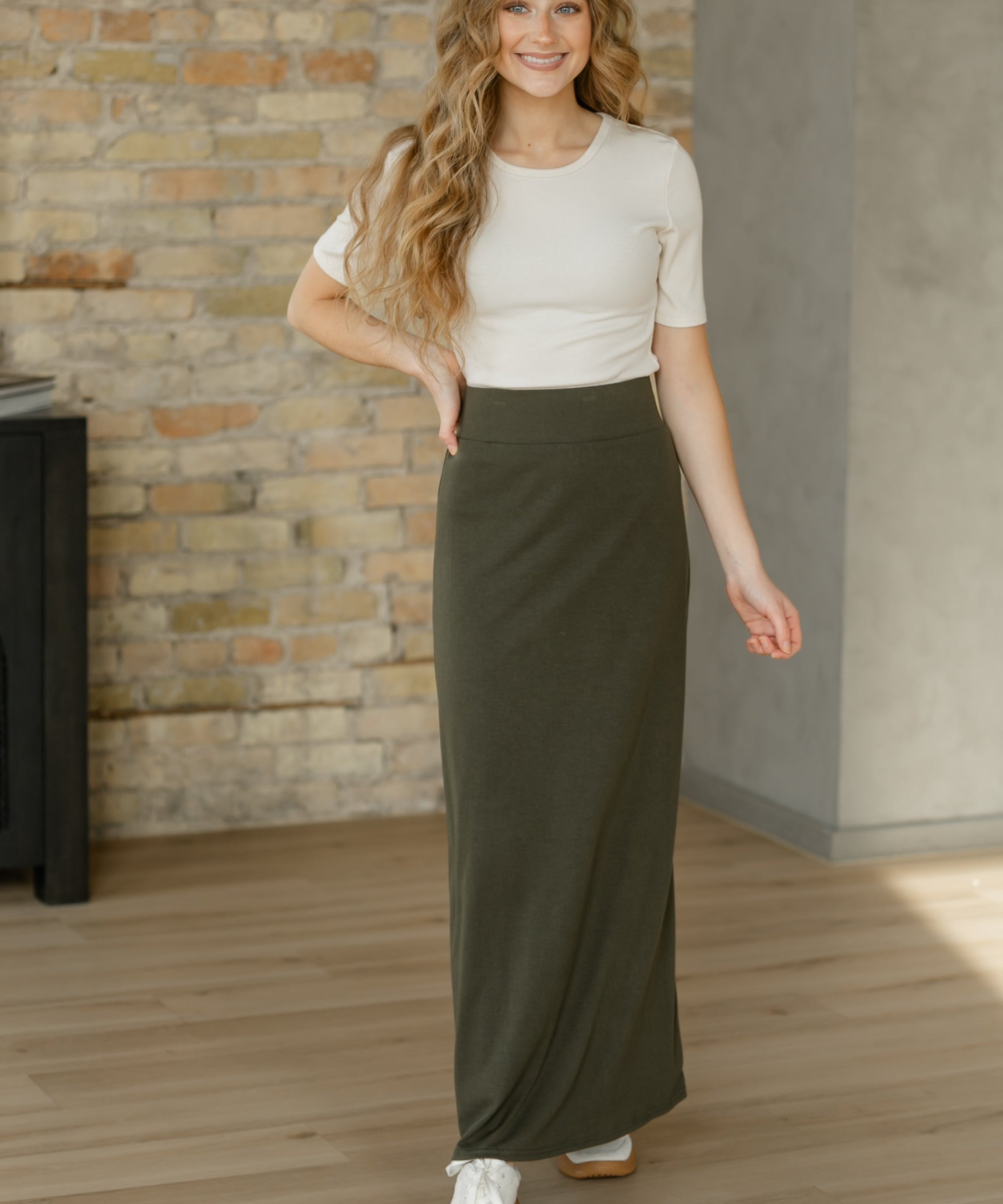 Clarise Olive Premium Knit Maxi Skirt