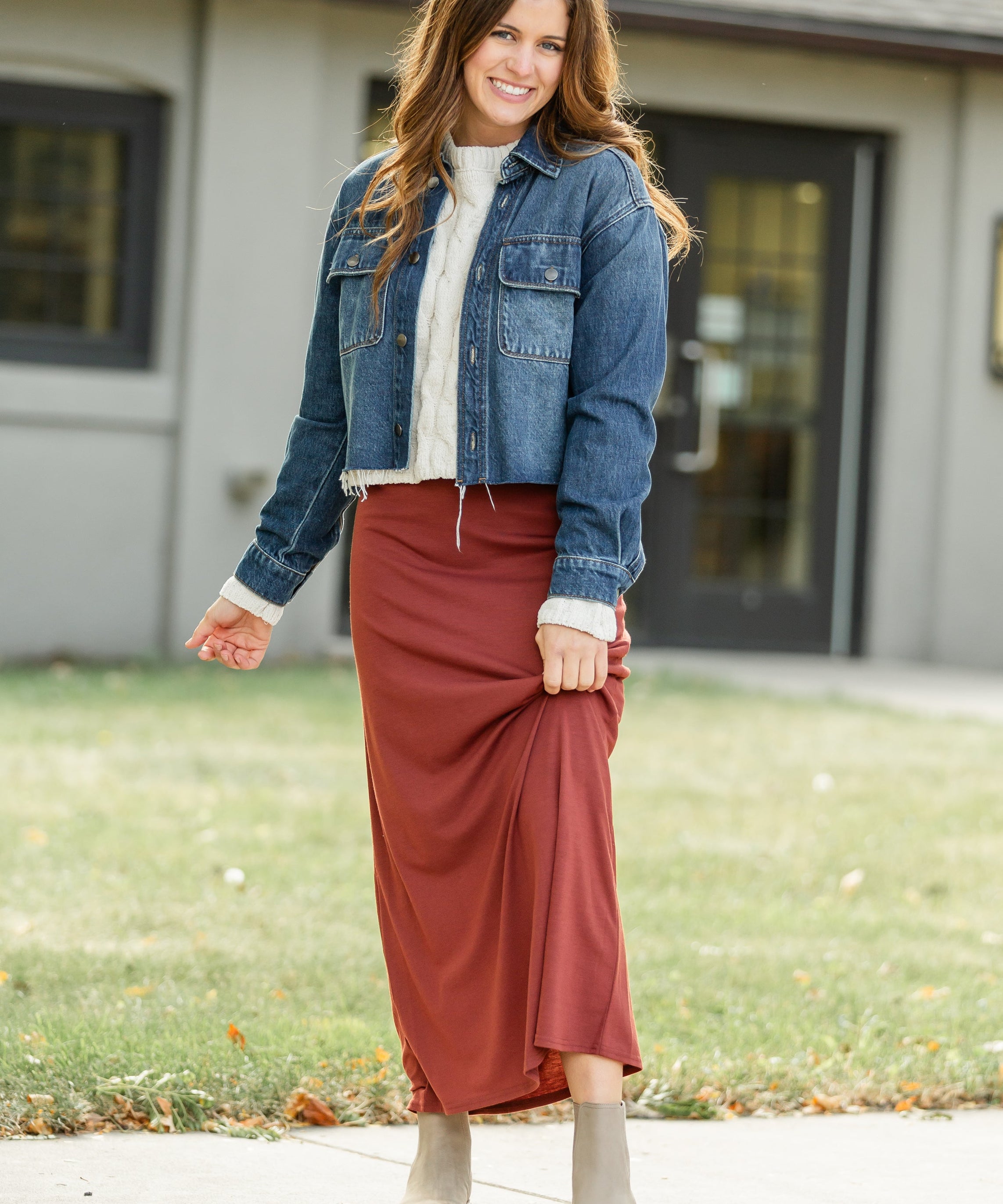 Clarise Rust Premium Knit Maxi Skirt