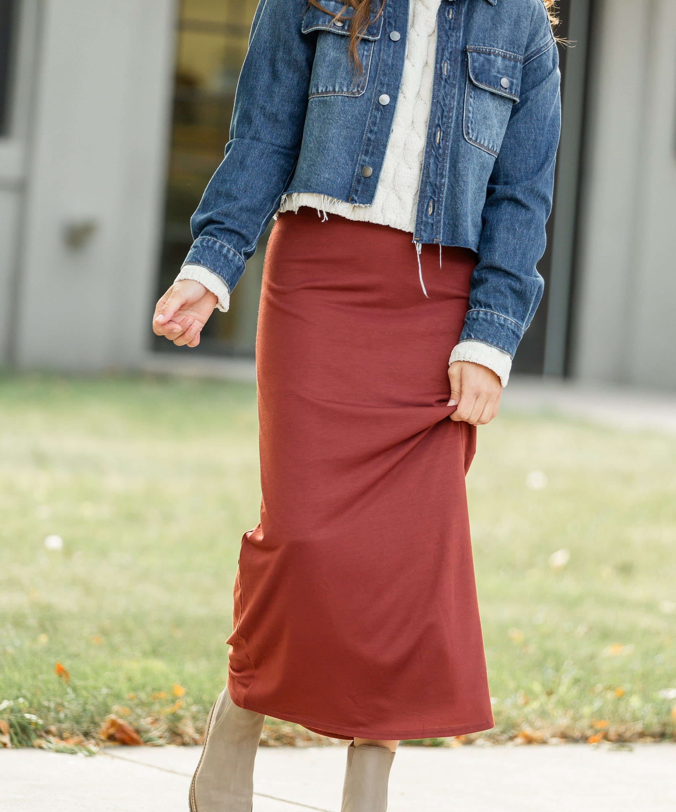 Clarise Rust Premium Knit Maxi Skirt