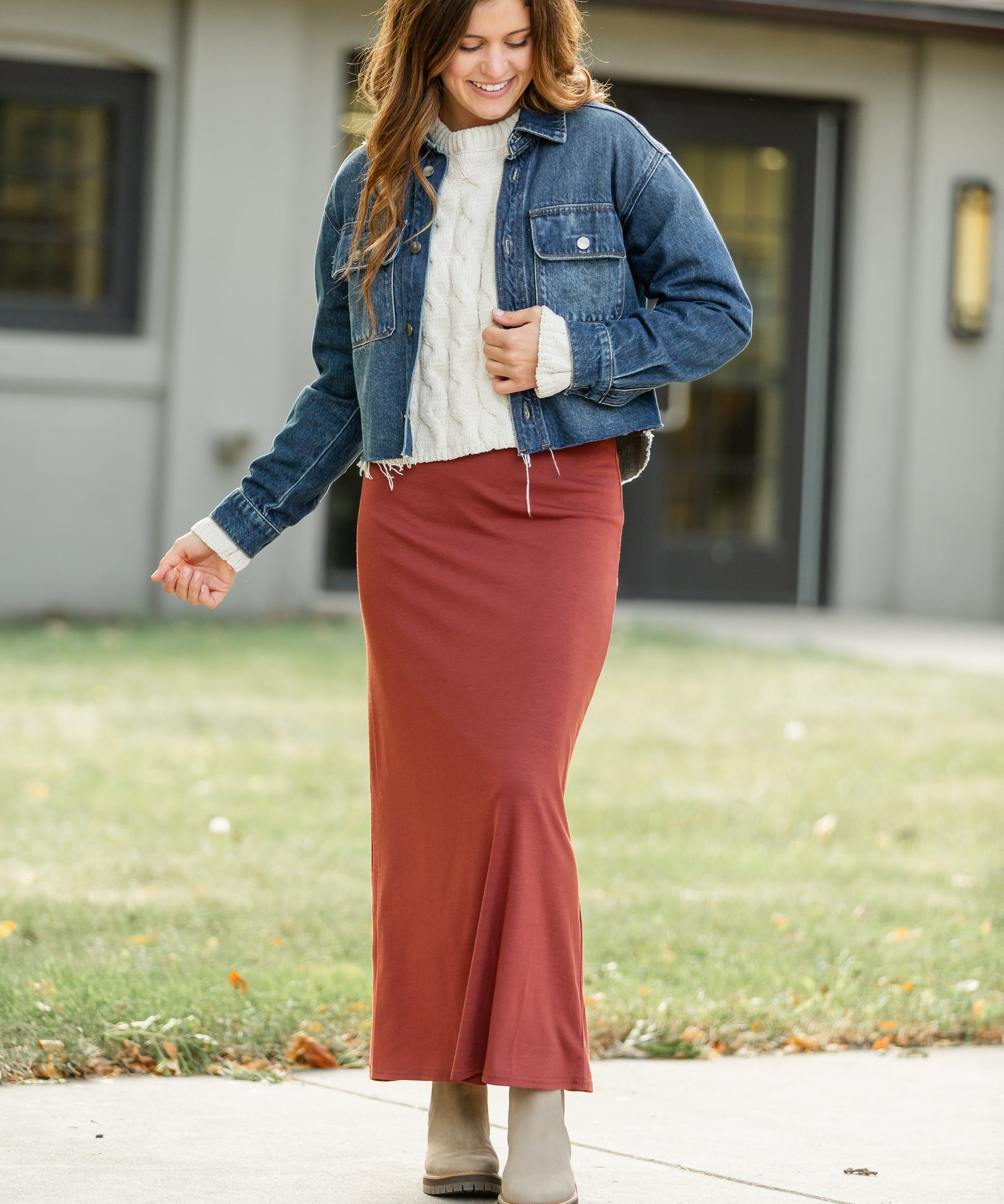 Clarise Rust Premium Knit Maxi Skirt