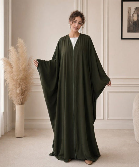 Contrast Piped Batwing Open Abaya(MOA325)