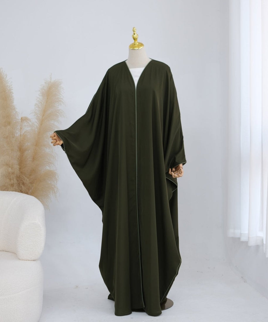 Contrast Piped Batwing Open Abaya(MOA325)