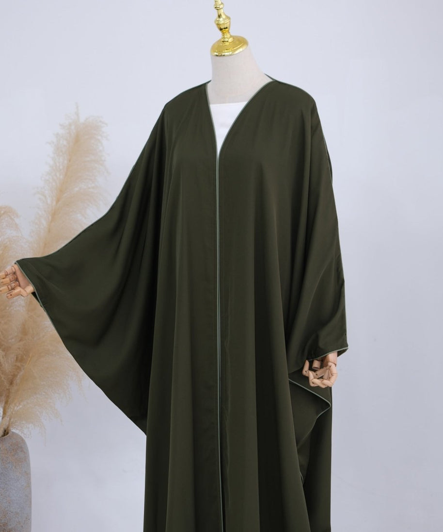 Contrast Piped Batwing Open Abaya(MOA325)