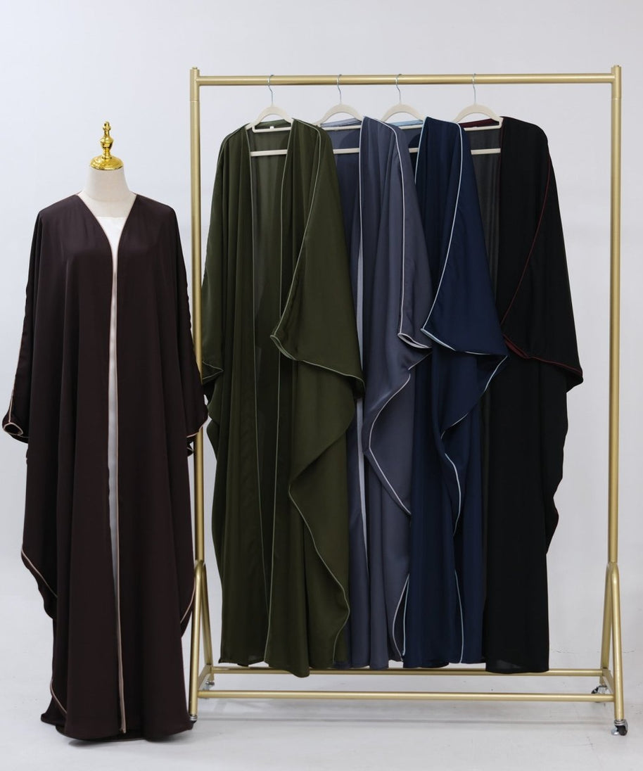 Contrast Piped Batwing Open Abaya(MOA325)