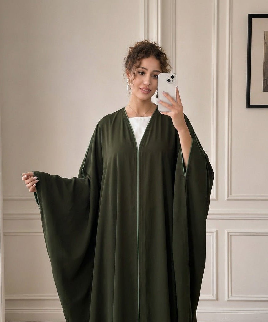 Contrast Piped Batwing Open Abaya(MOA325)