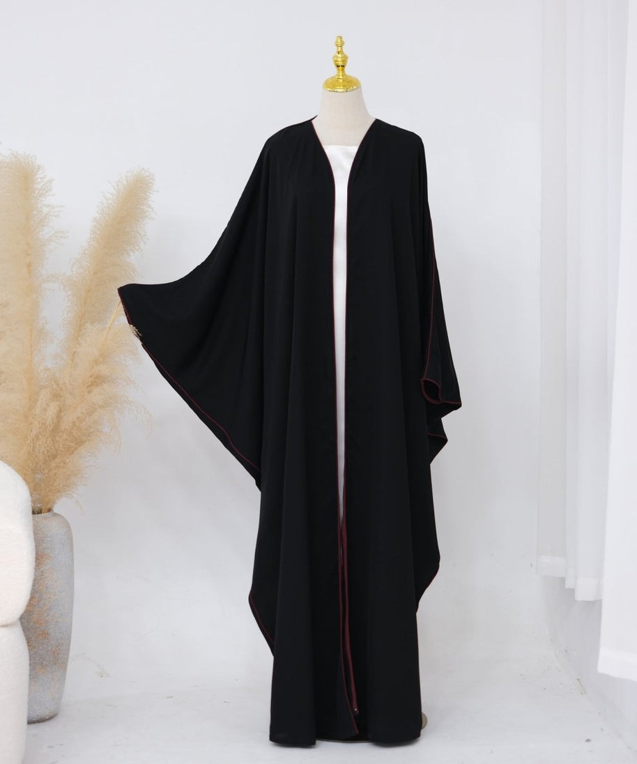Contrast Piped Batwing Open Abaya(MOA325)
