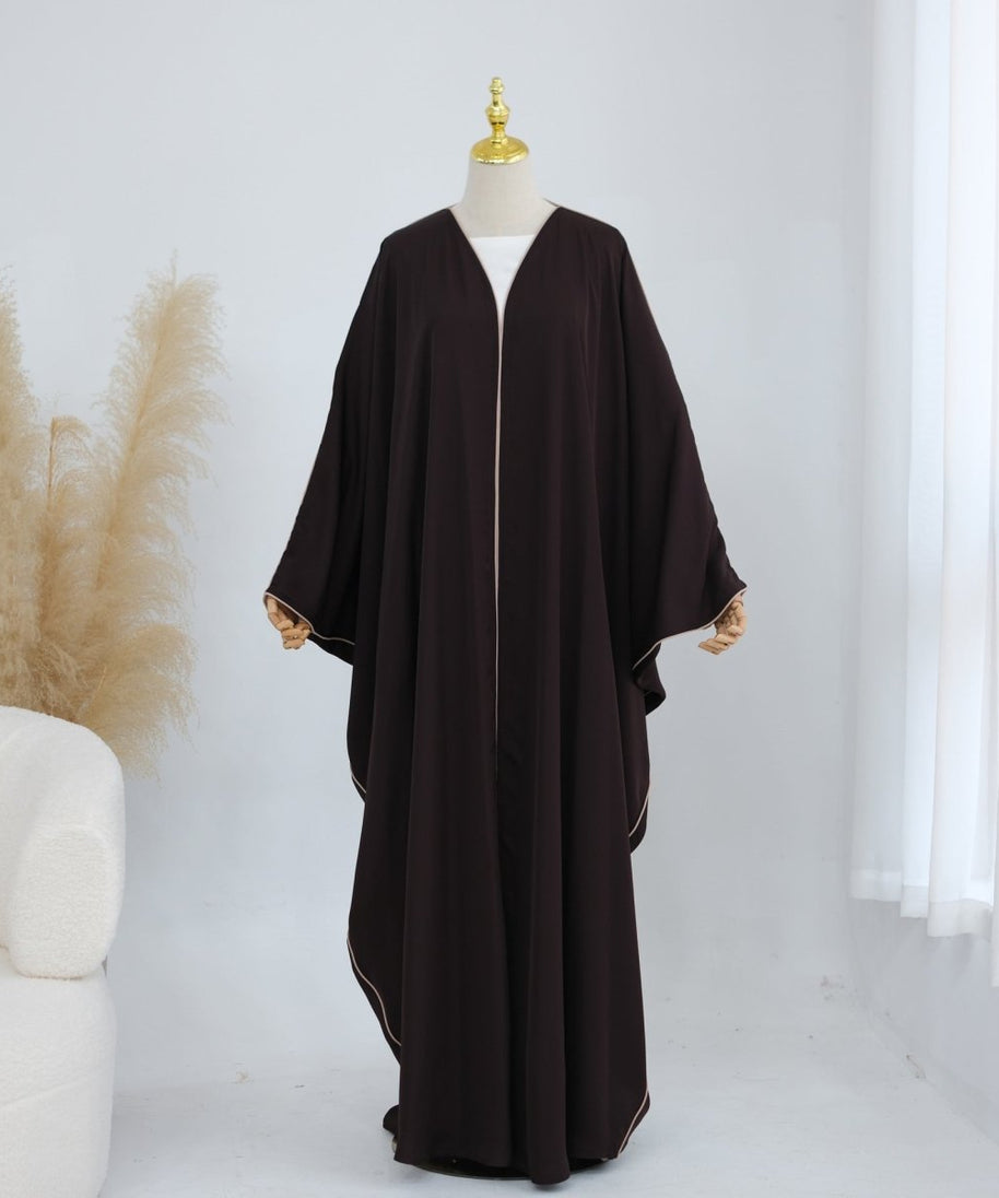 Contrast Piped Batwing Open Abaya(MOA325)