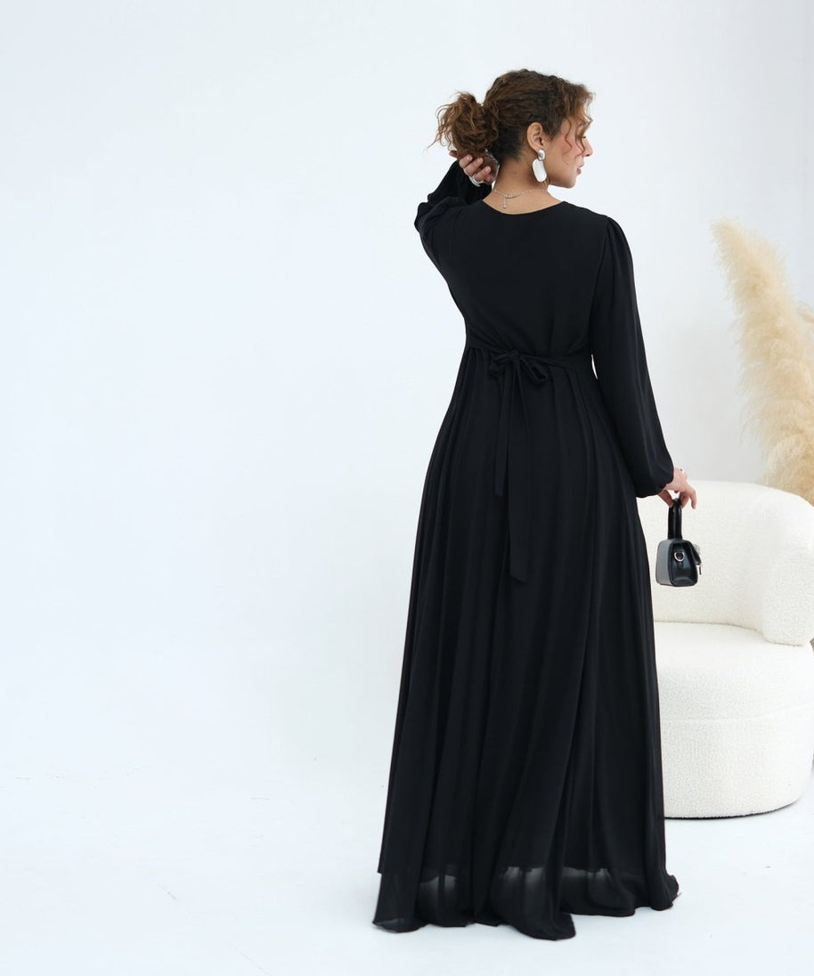 Crystal Embellished Cape Sleeve Chiffon Maxi Dress Set(MS461)