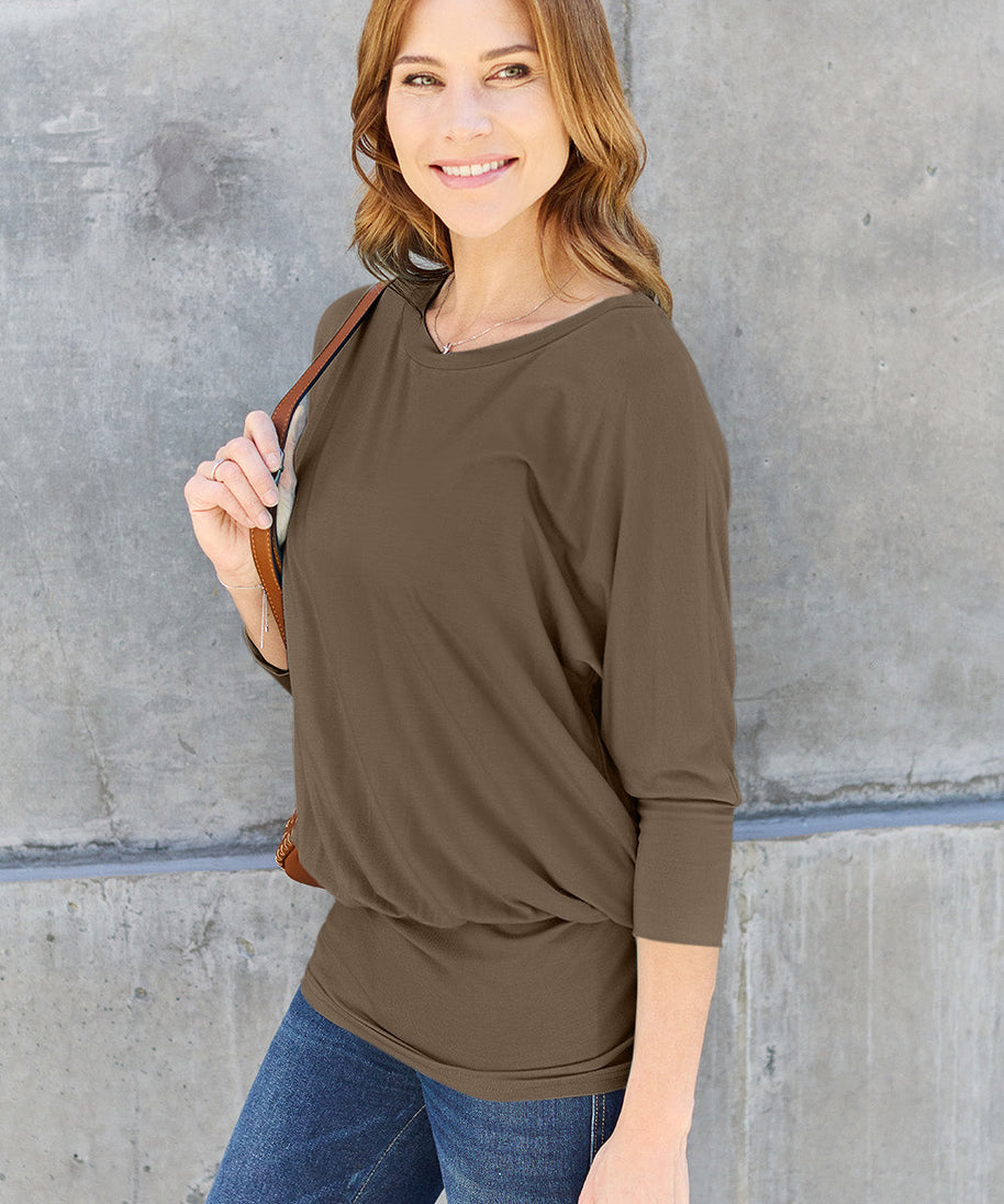 Basic Bae Full Size Round Neck Batwing Sleeve Top