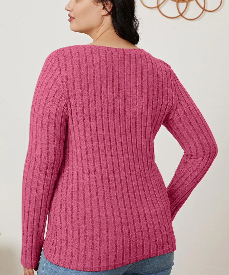 Basic Bae Full Size Ribbed V-Neck Long Sleeve T-Shirt