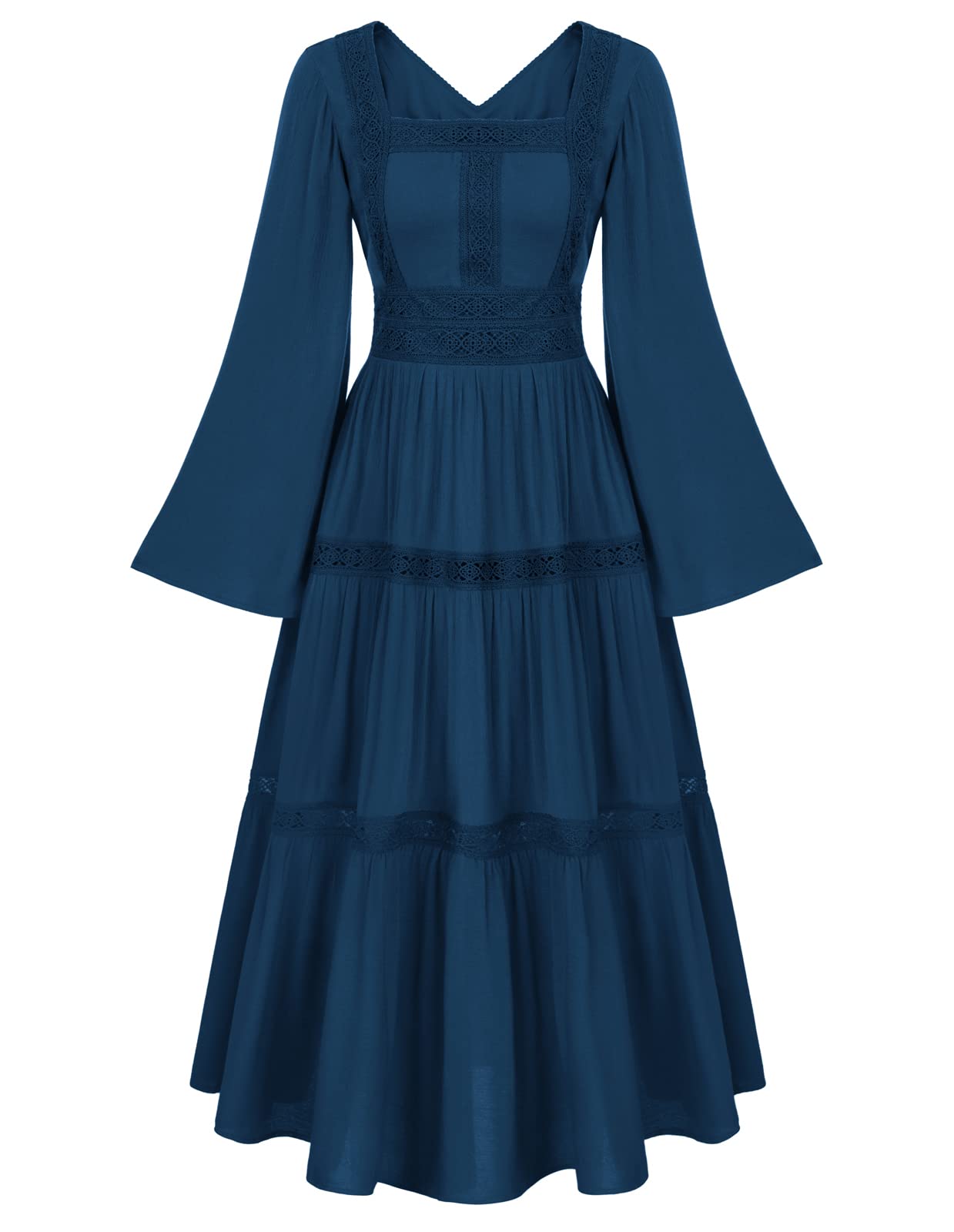 Scarlet Darkness Renaissance Costumes for Women Dress Fairy Bell Sleeve Chemise Peasant Dress Medieval Costume Long Dress Navy Blue XL